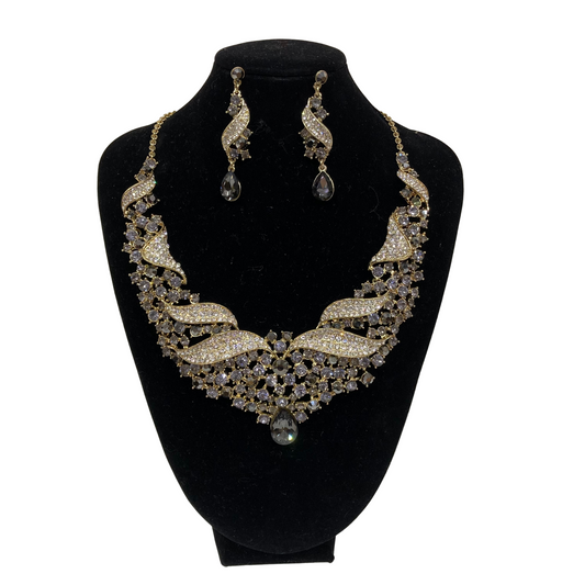 Grey and Gold Rhinestone Jewellery Set