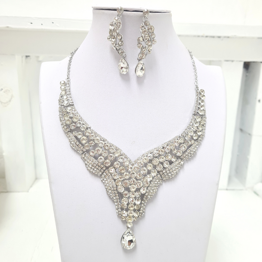 Silver Rhinestone Necklace Set