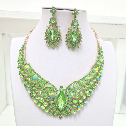Green Rhinestone Jewellery Set