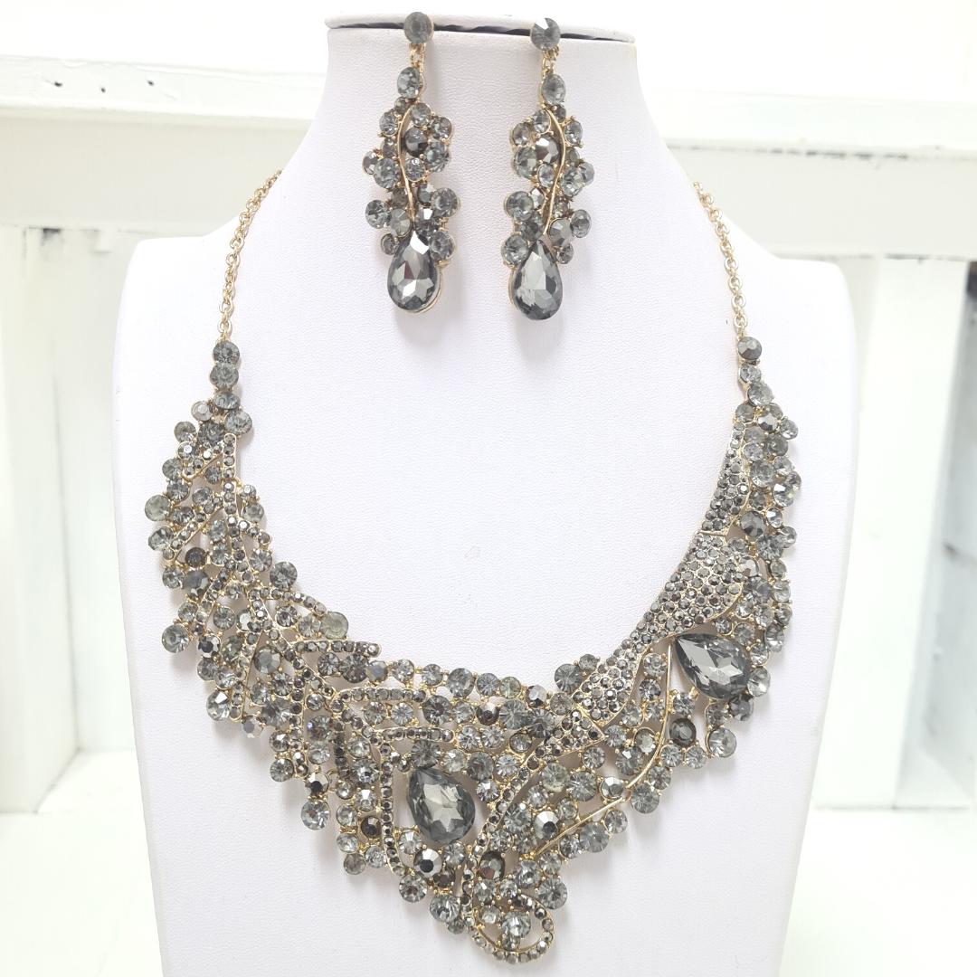 Peacock Feather Rhinestone Necklace Set