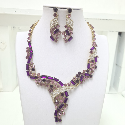 Purple and Gold Rhinestone Necklace Set