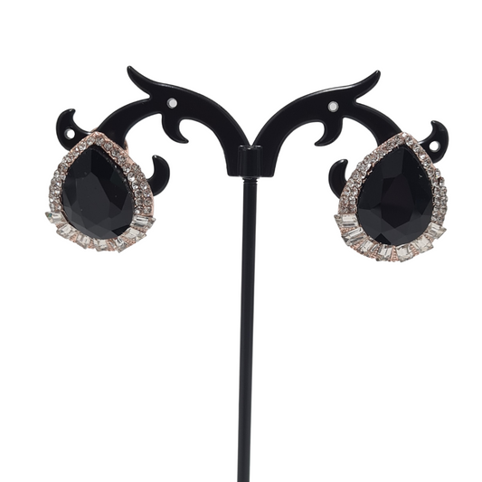 Black Tear Drop Rose Gold Earrings