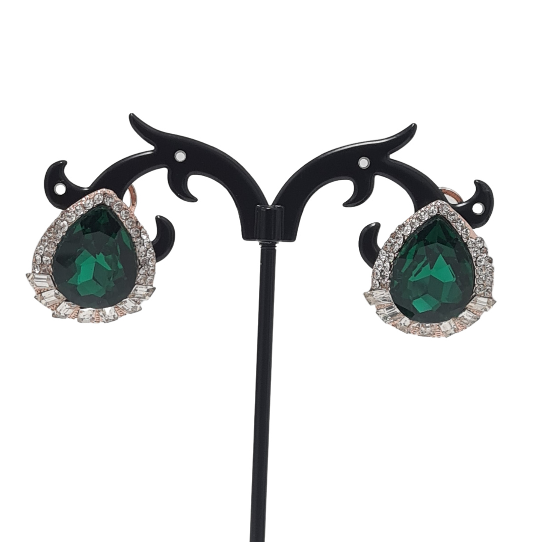 Emerald Green Tear Drop Rose Gold Earrings