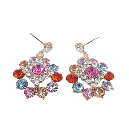 Multi Colour Sparkling Rhinestone Drop Earrings