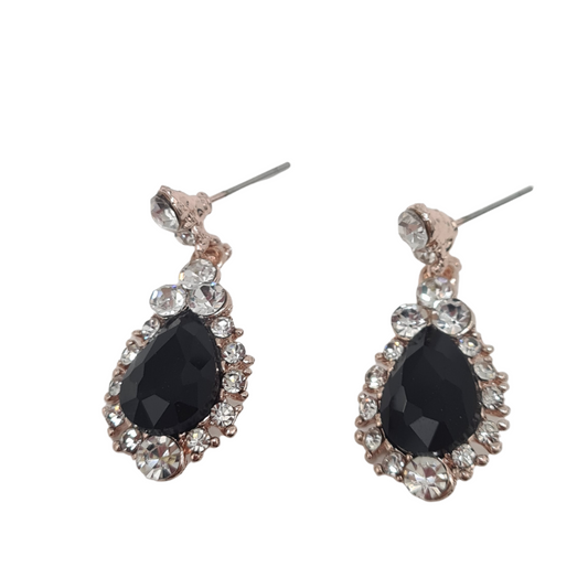 Black Rhinestone Tear Drop Dangle Earrings