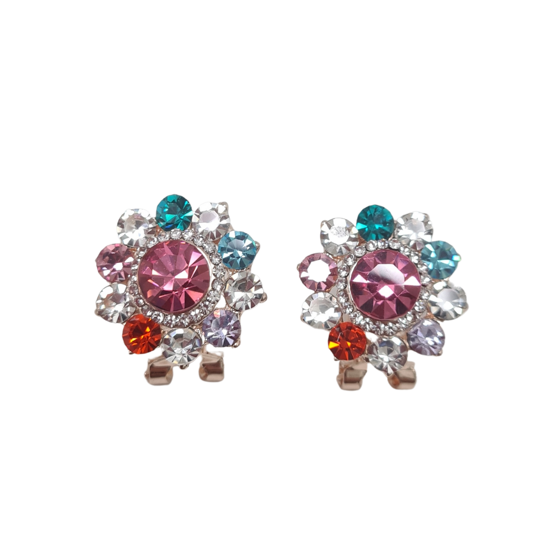 Multi Colour Rhinestone Flower Earrings