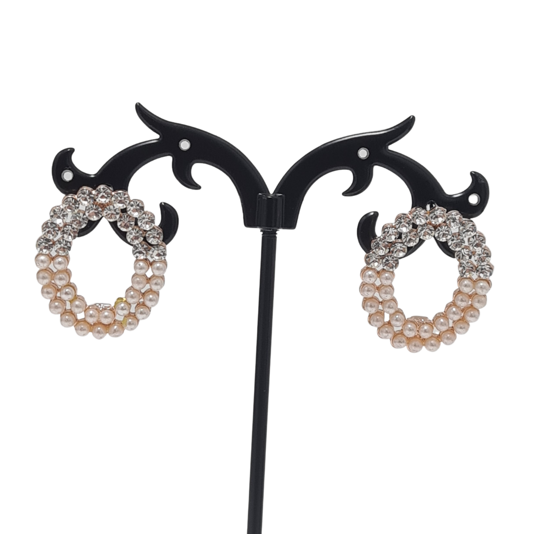 Rhinestone and Pearl Oval Stud Earrings