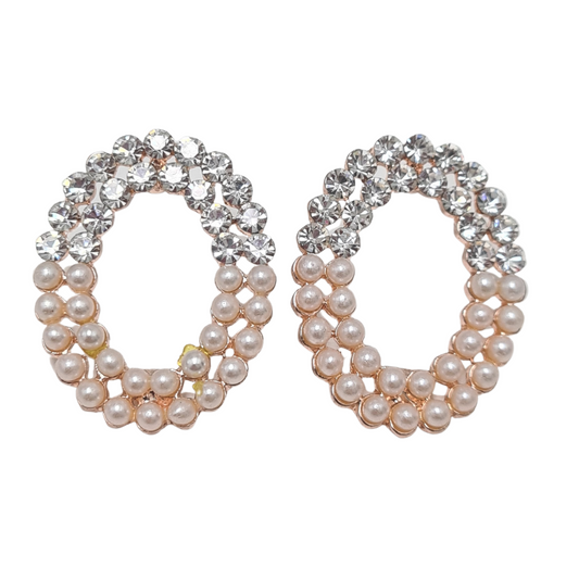 Rhinestone and Pearl Oval Stud Earrings