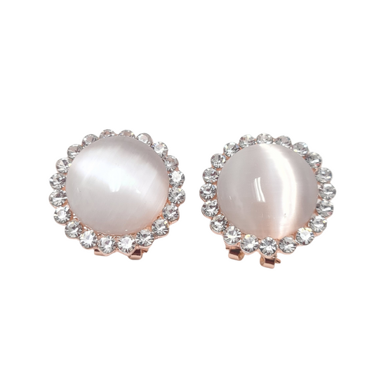 Cats Eye and Rhinestone Round Earrings