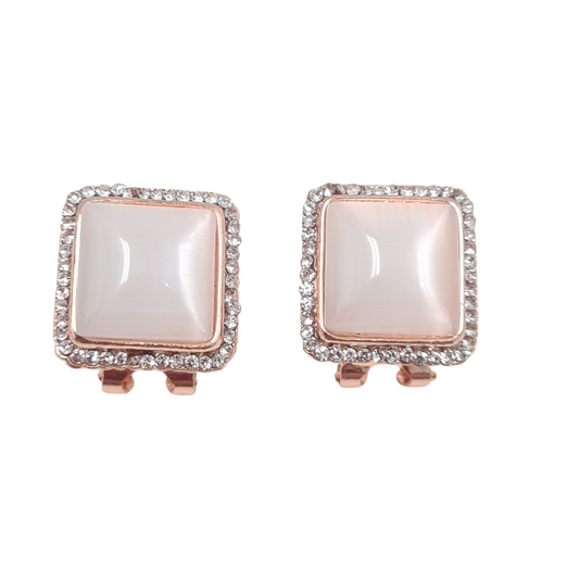 Cats Eye and Rhinestone Square Earrings