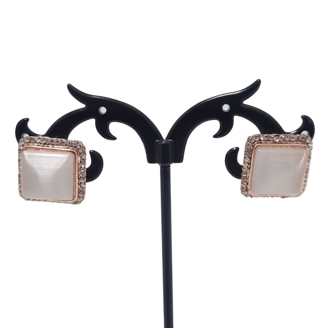 Cats Eye and Rhinestone Square Earrings