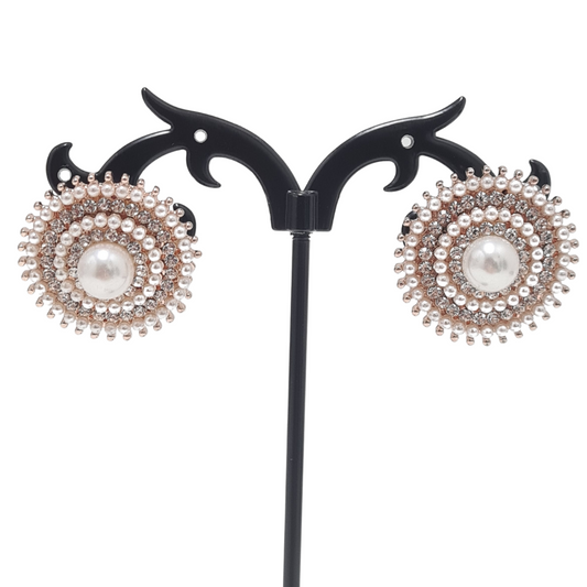 Pearl and Rhinestone Round Earrings