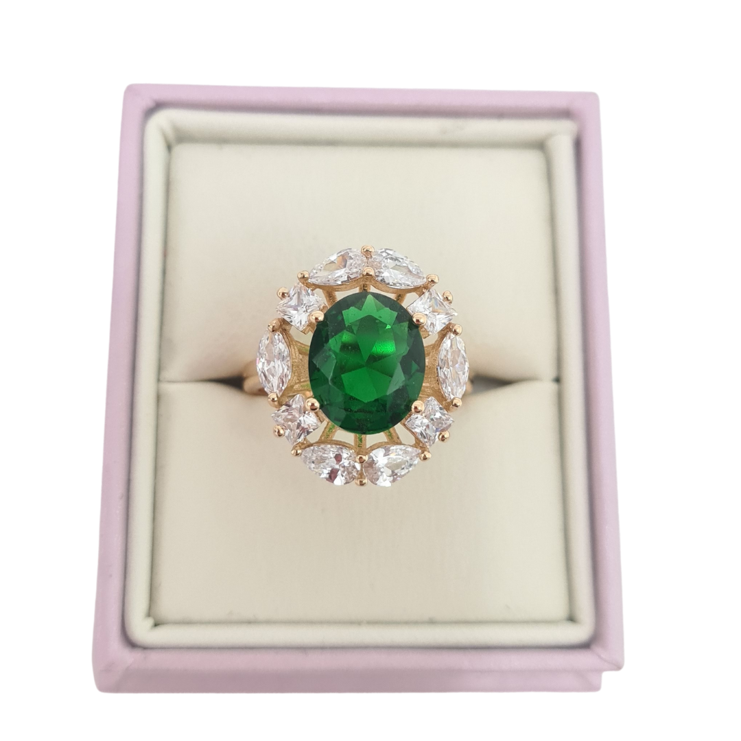 Emerald Green Oval CZ Ring