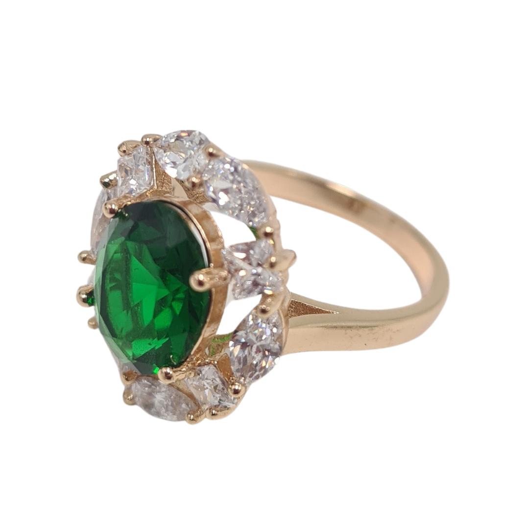 Emerald Green Oval CZ Ring