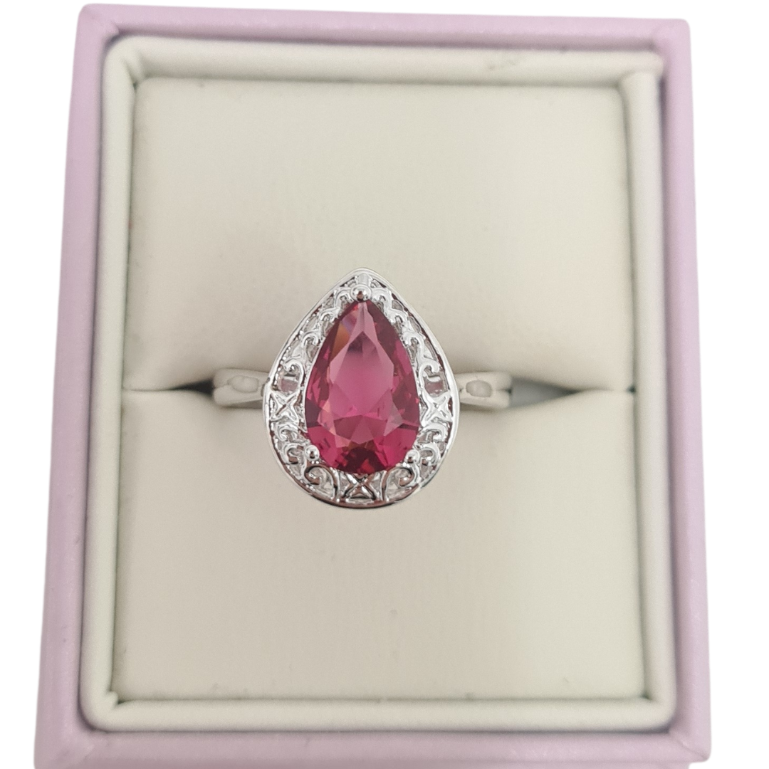 Pink Tear Drop CZ Ring