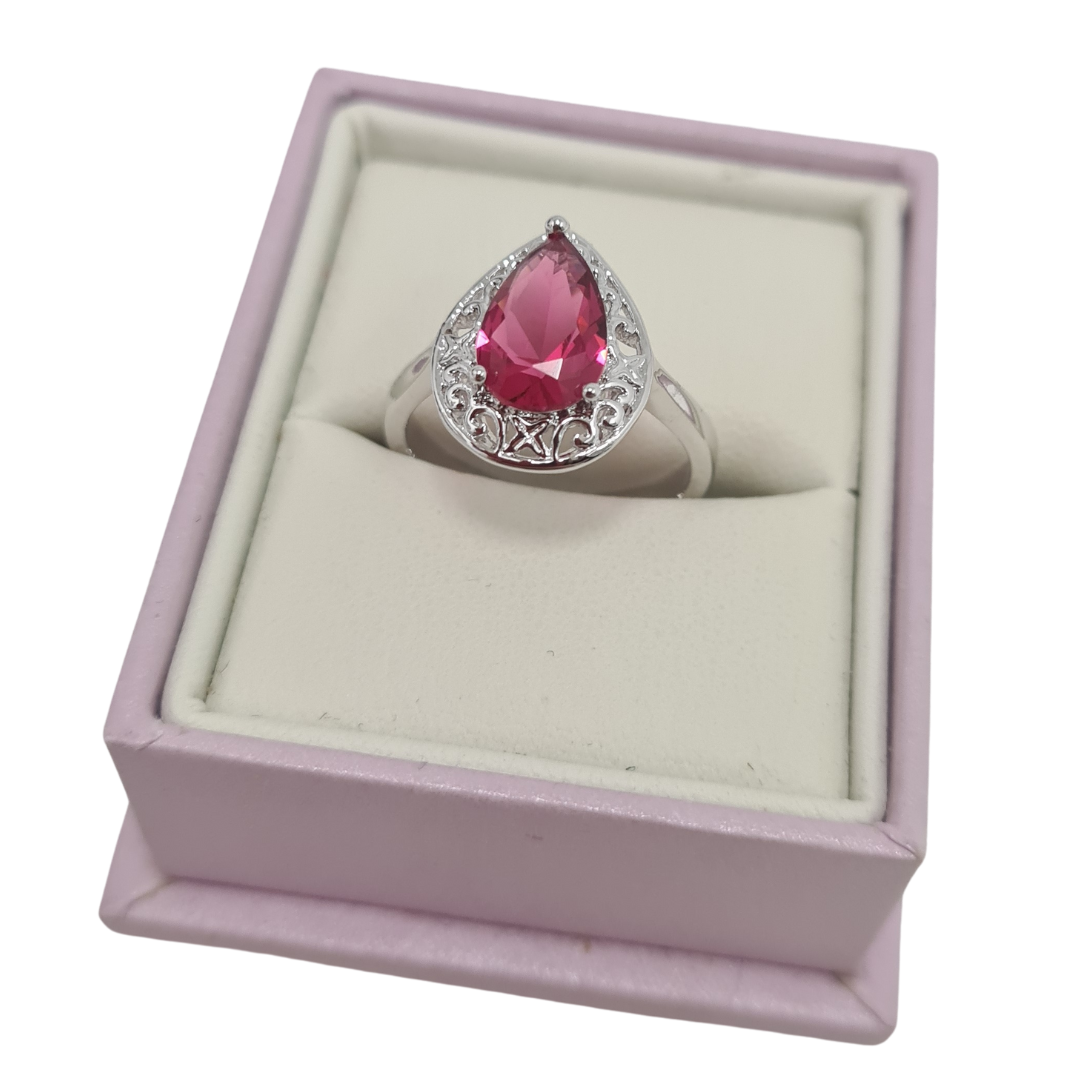 Pink Tear Drop CZ Ring