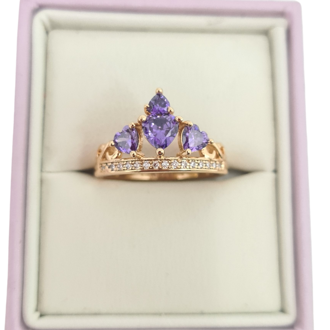 Purple Princess Crown CZ Ring