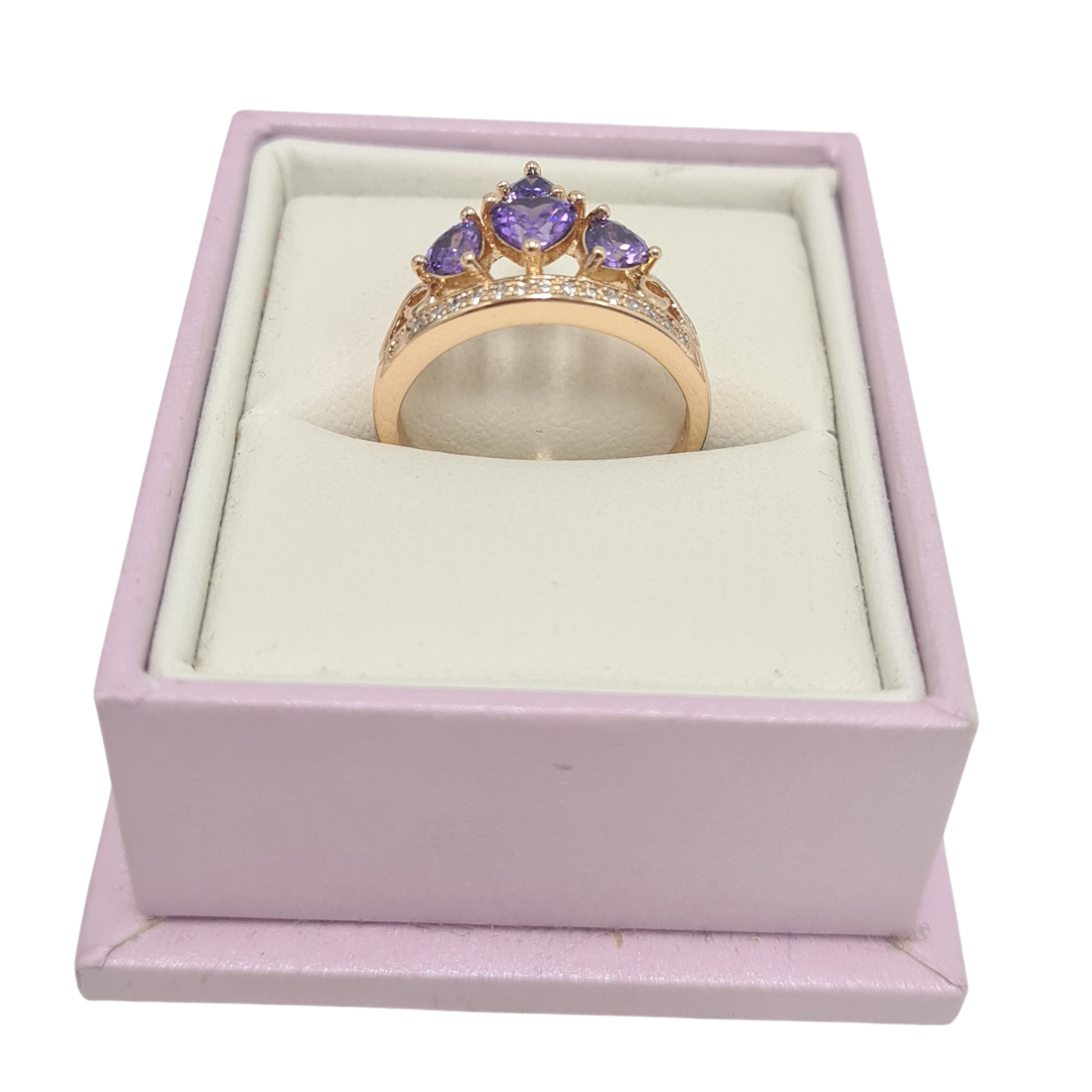 Purple Princess Crown CZ Ring