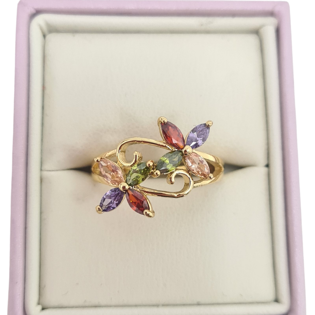 Mutli Colour Floral CZ Ring