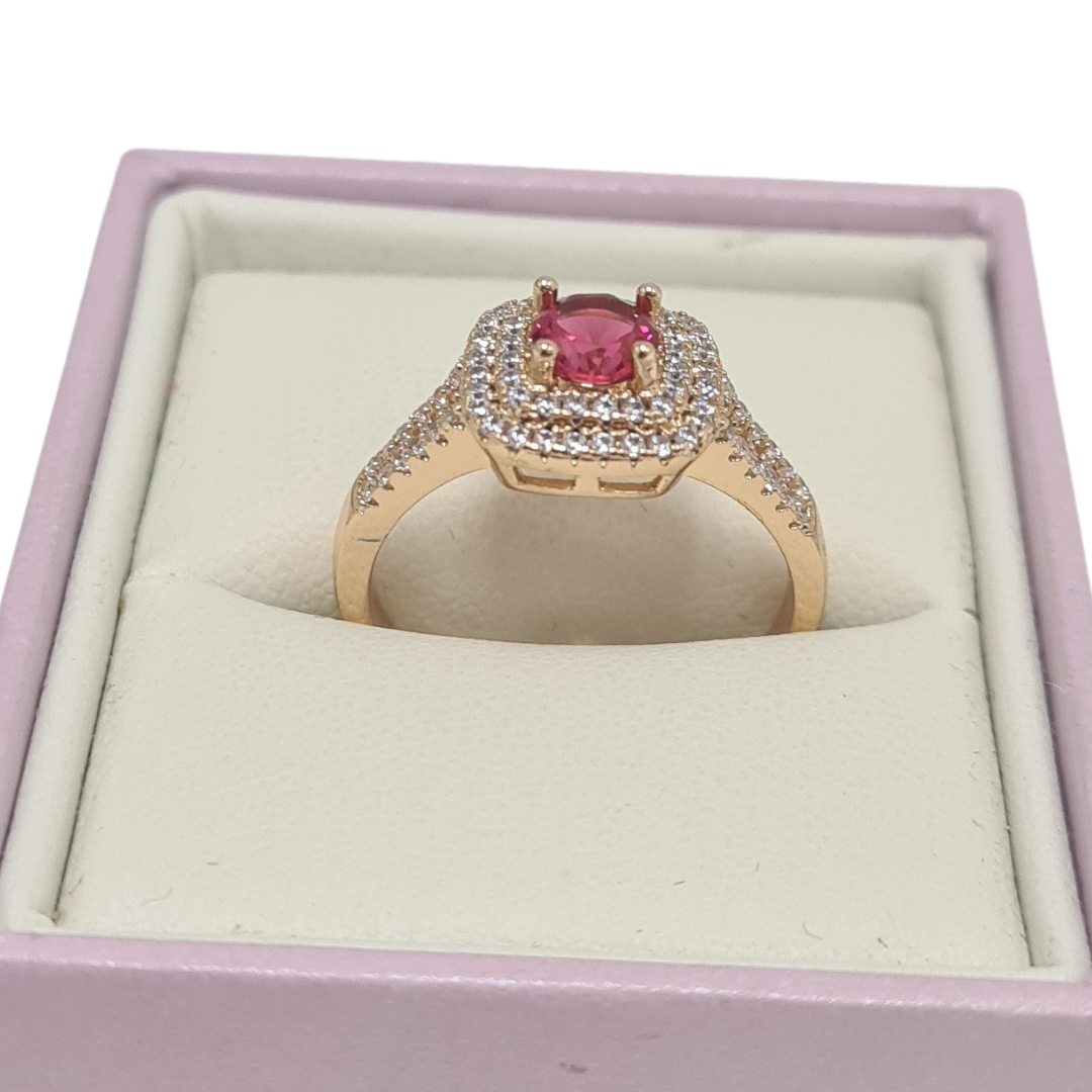 Pink CZ Square Halo Ring
