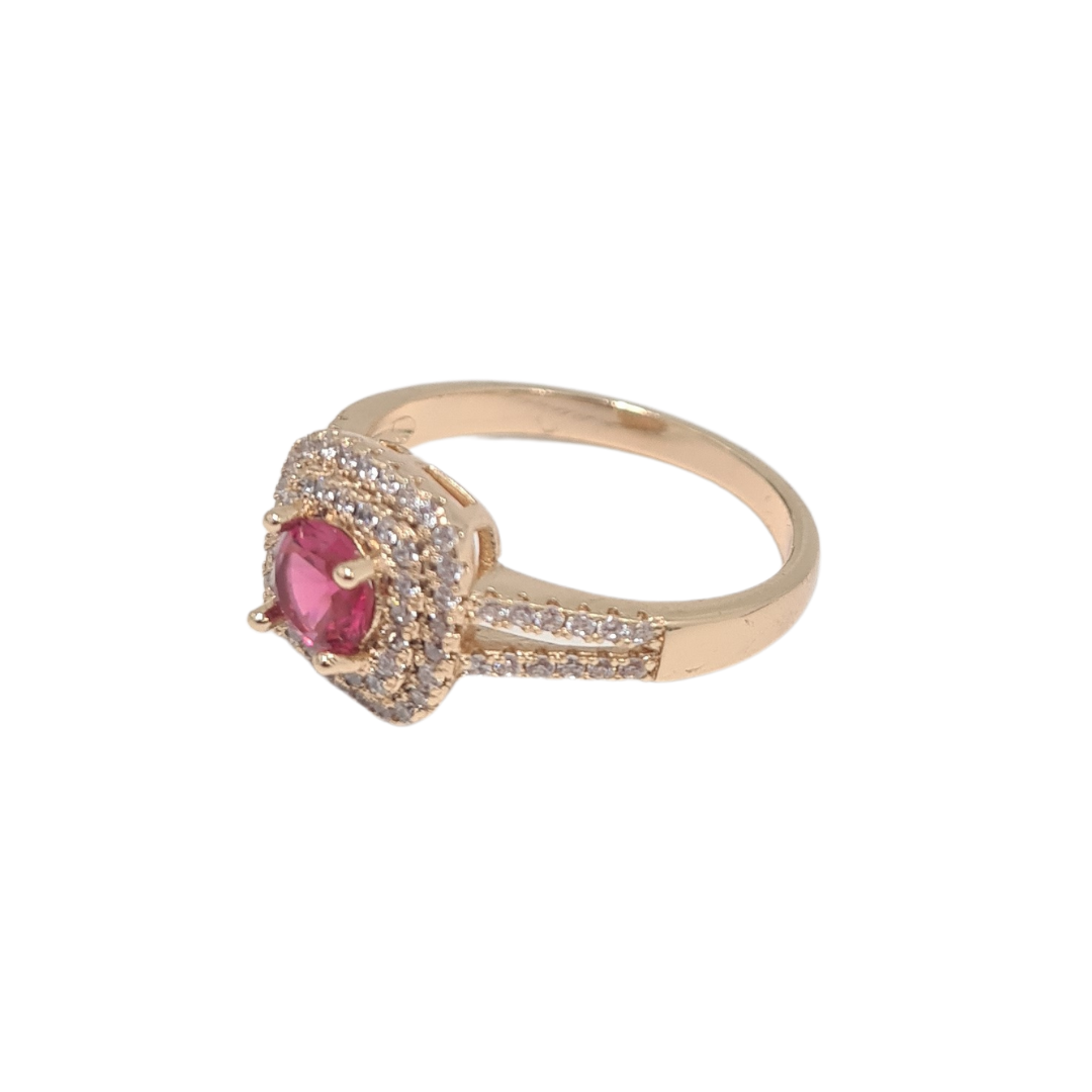 Pink CZ Square Halo Ring