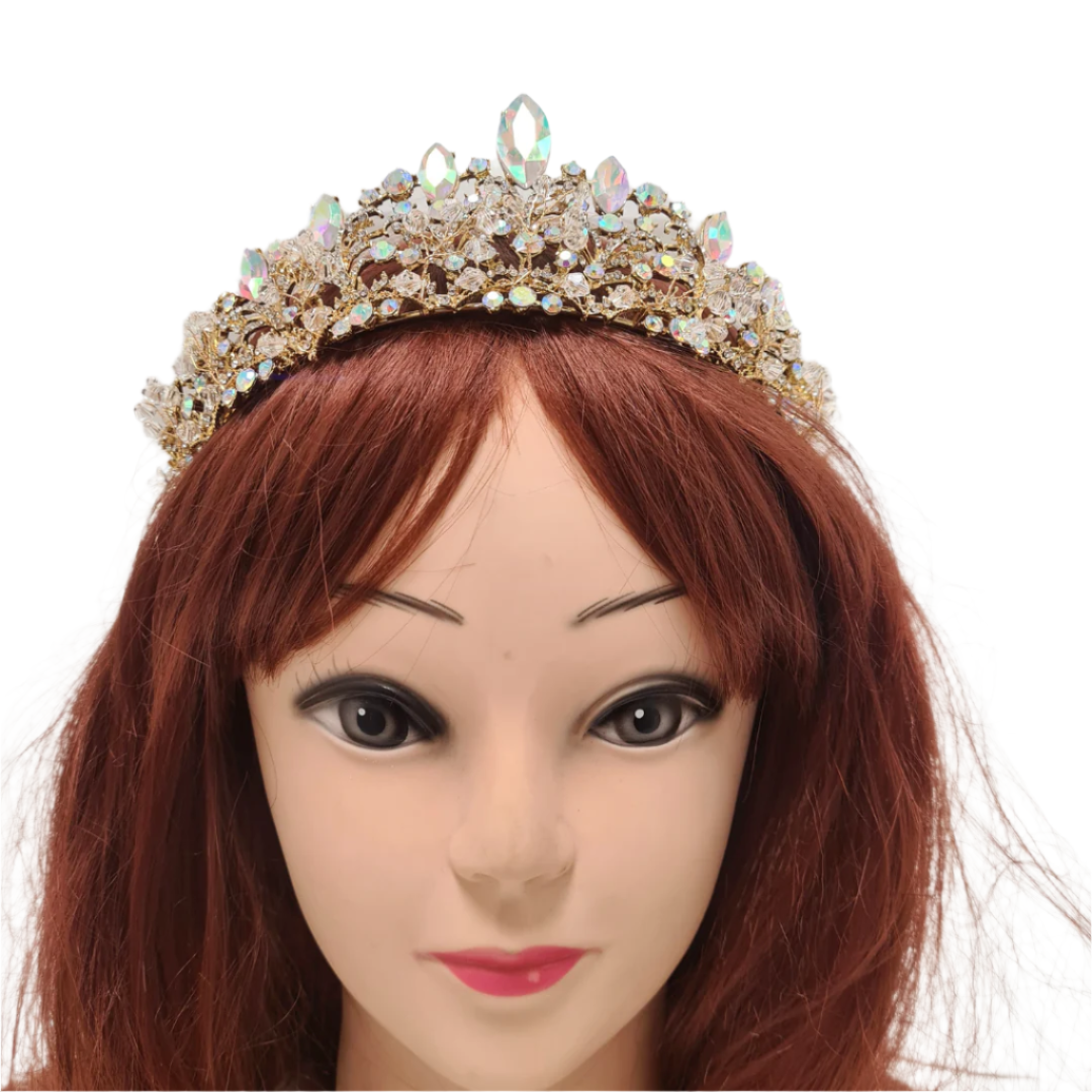 Gold Beaded Rhinestone Tiara