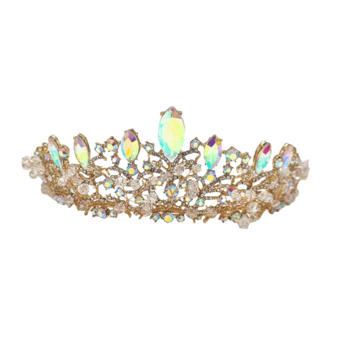 Gold Beaded Rhinestone Tiara