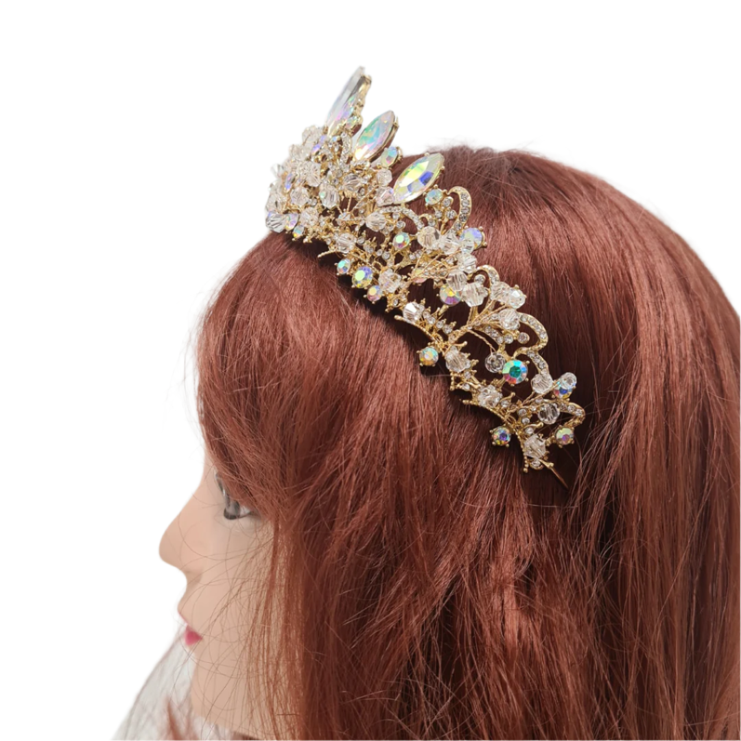 Gold Beaded Rhinestone Tiara