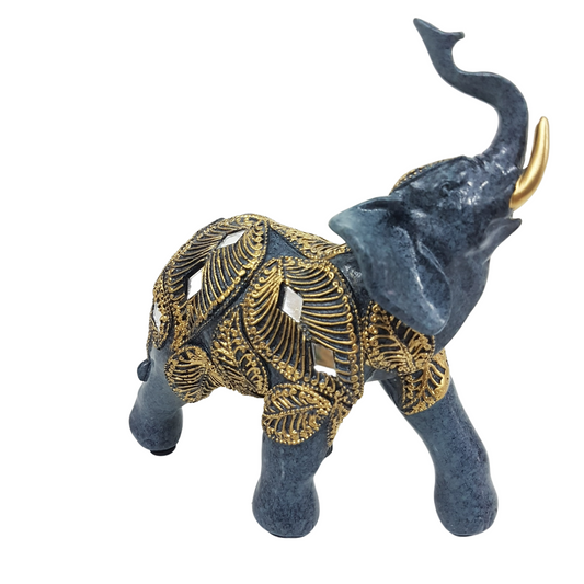 Resin Elephant with Peacock Feathers