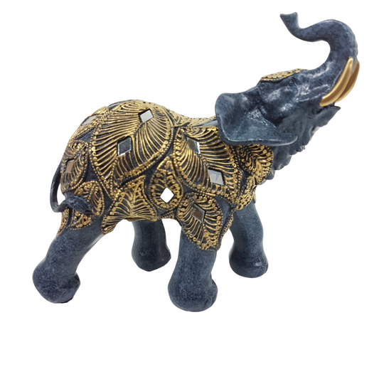 Resin Elephant with Peacock Feathers