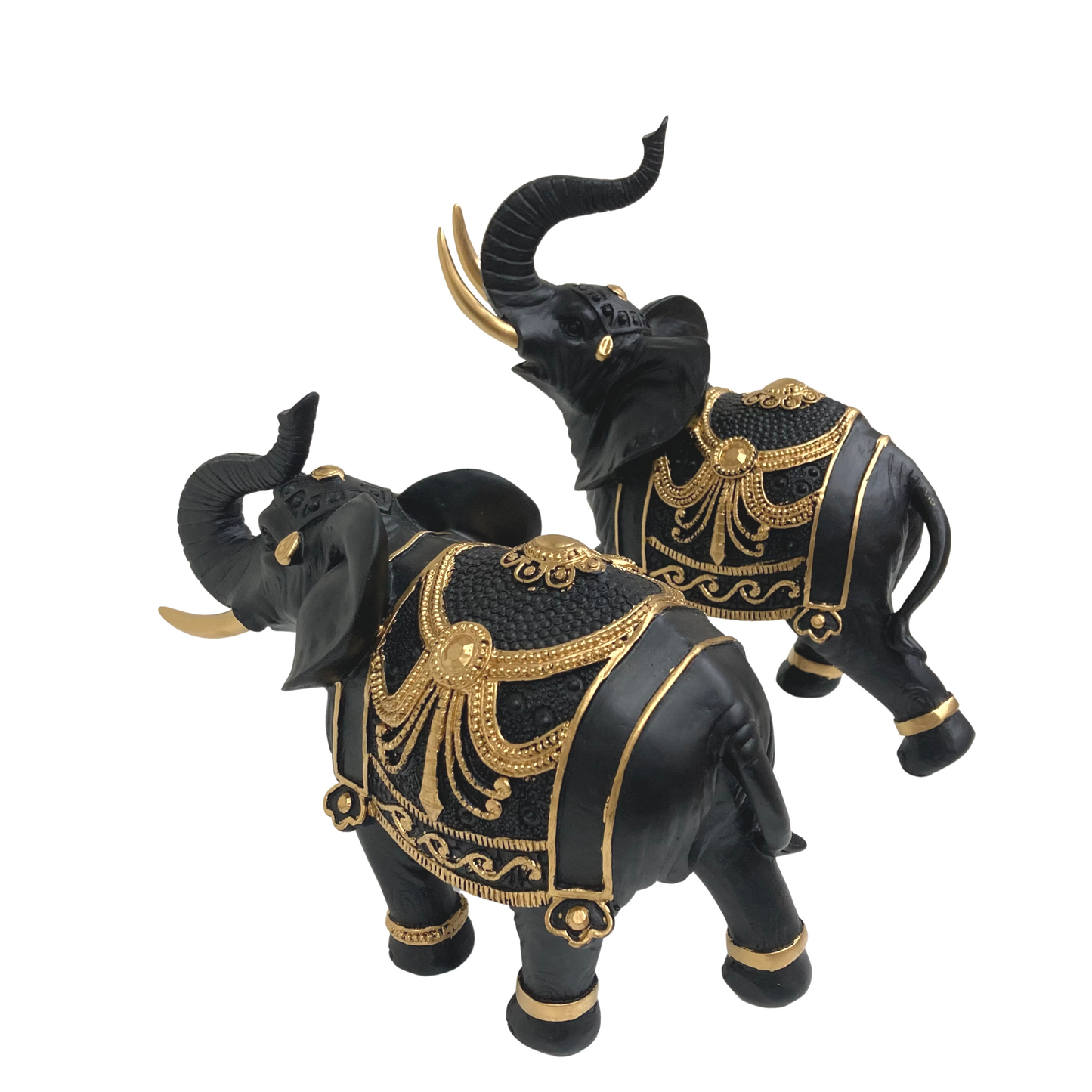 2pc Black and Gold Resin Elephants