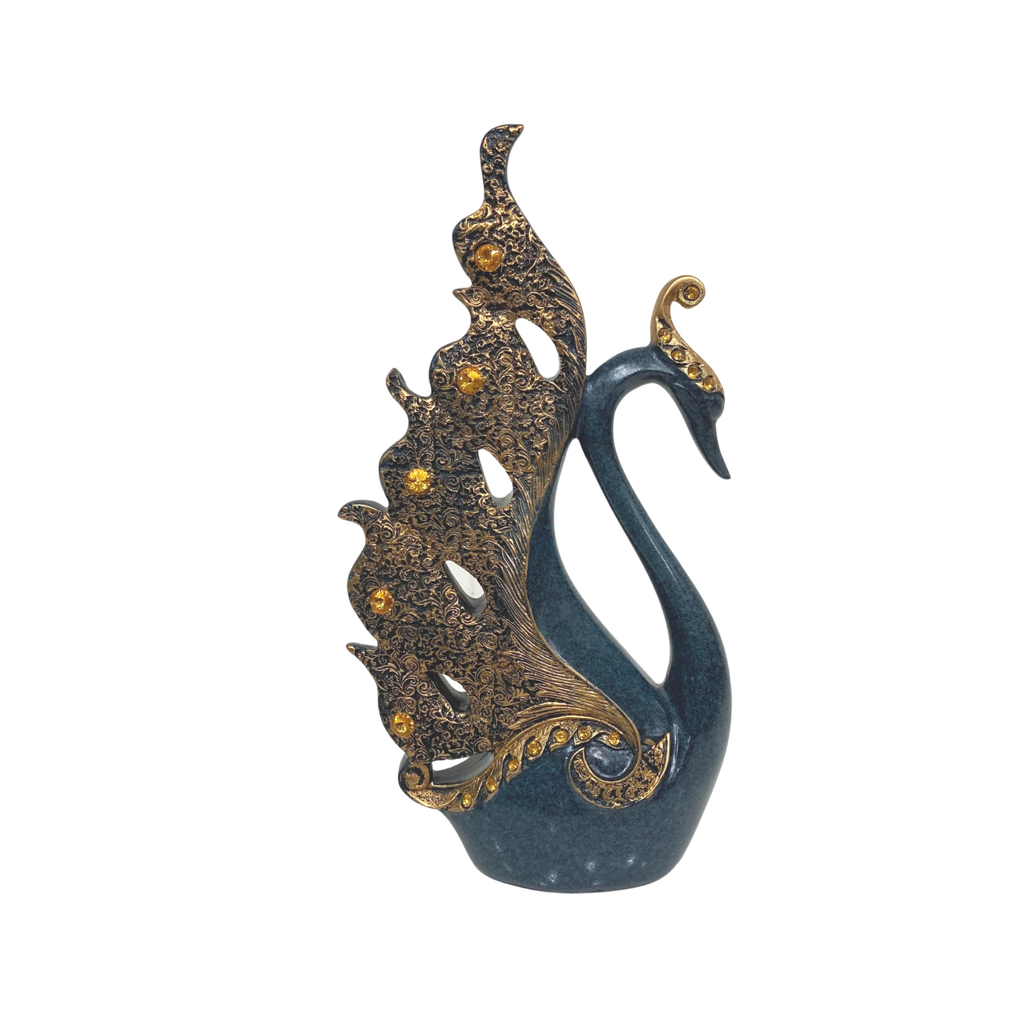 Blue and Gold Resin Swan Statue 29.5cm