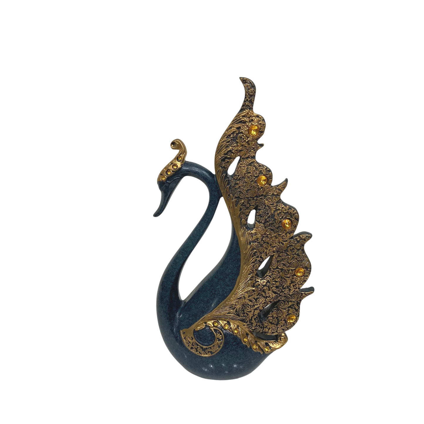 Blue and Gold Resin Swan Statue 26cm