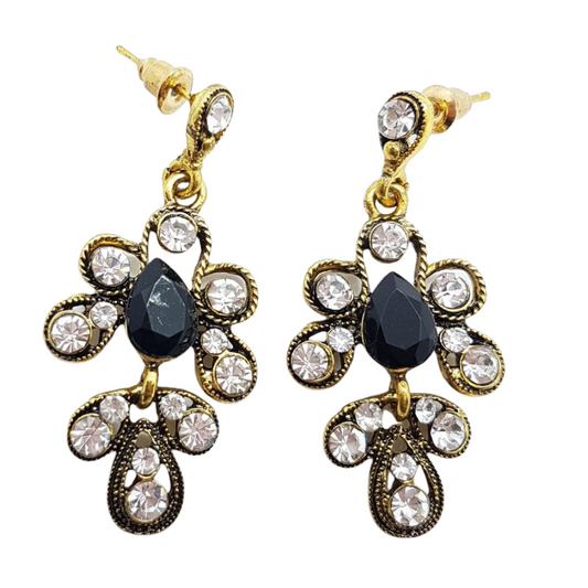 Antique Style Black Rhinestone Earrings