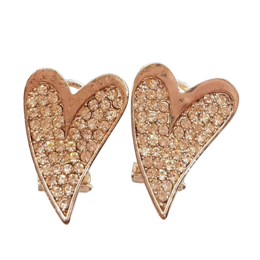 Rose Gold Rhinestone Heart Earrings