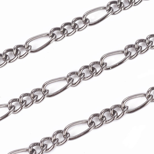 1M Gunmetal Black Figaro Chain