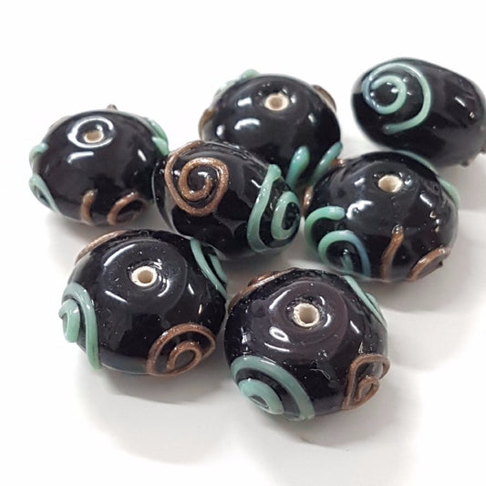 Black and Gold Swirl Lampwork Bead