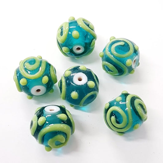 Blue and Green Swirl Lampwork Bead