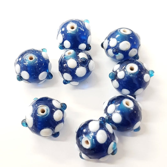 Blue and White Floral Lampwork Bead