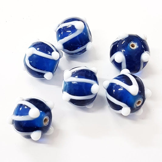 Blue and White Striped Lampwork Bead