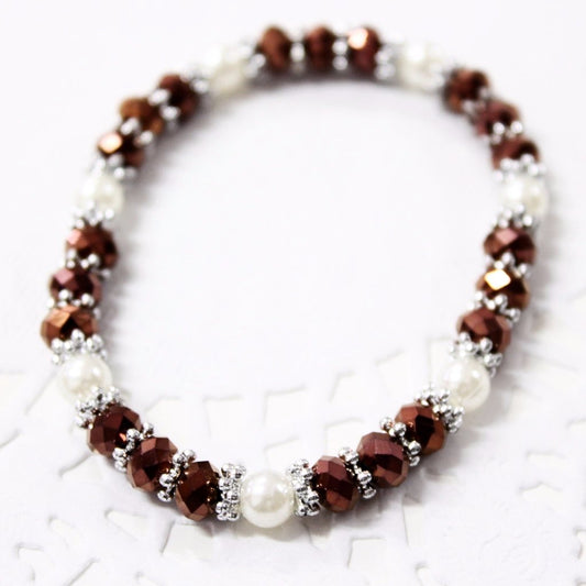 Brown and White Beaded Bracelet
