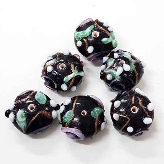 Bumps and Swirls Black Lampwork Bead