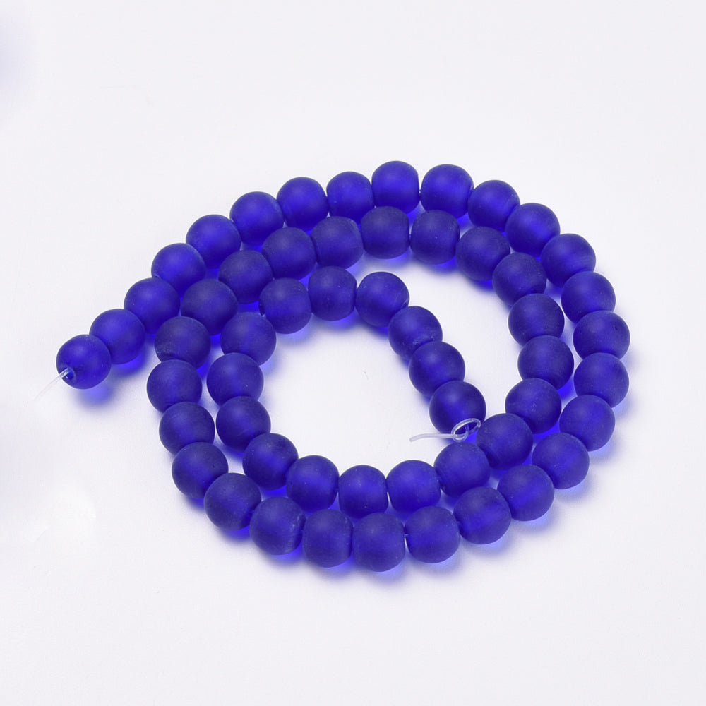 6mm Dark Blue Frosted Glass Beads