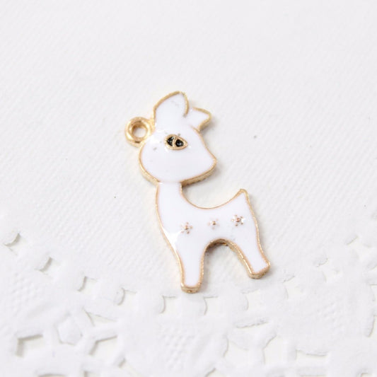 Cute White Enamel Deer Charm