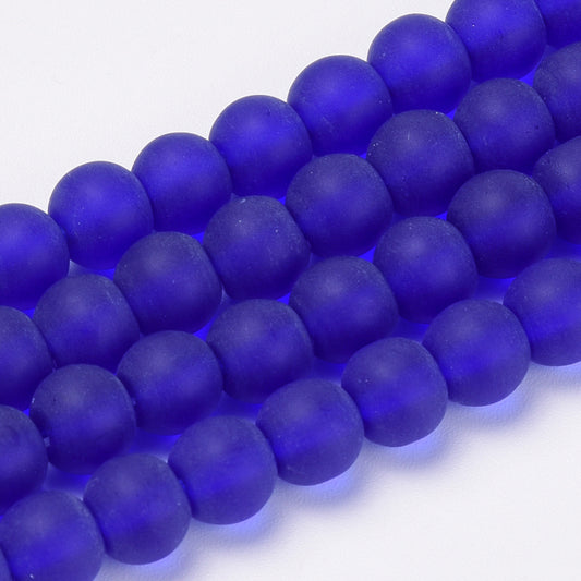 6mm Dark Blue Frosted Glass Beads