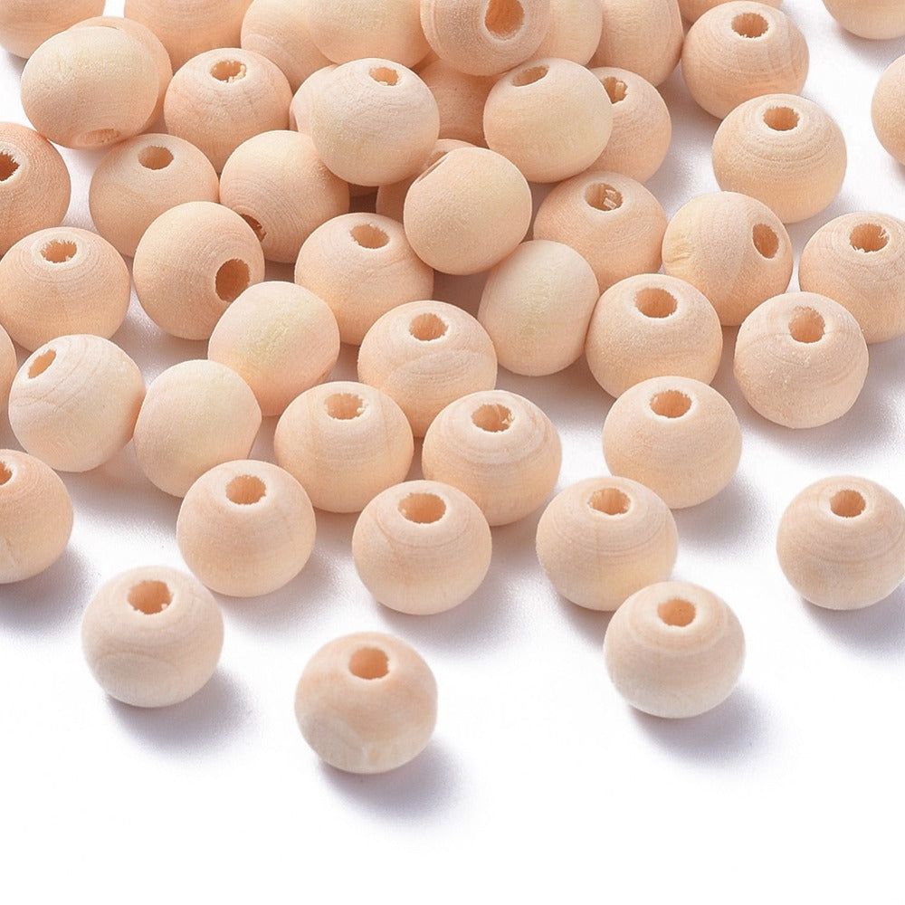50pc 8mm Round Natural Wooden Beads