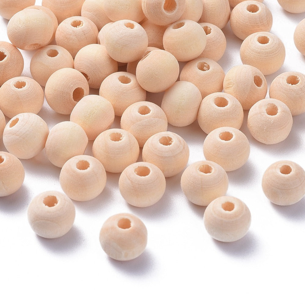 50pc 8mm Round Natural Wooden Beads