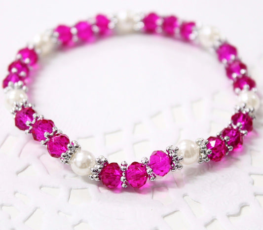 Fuchsia Crystal Beaded Bracelet