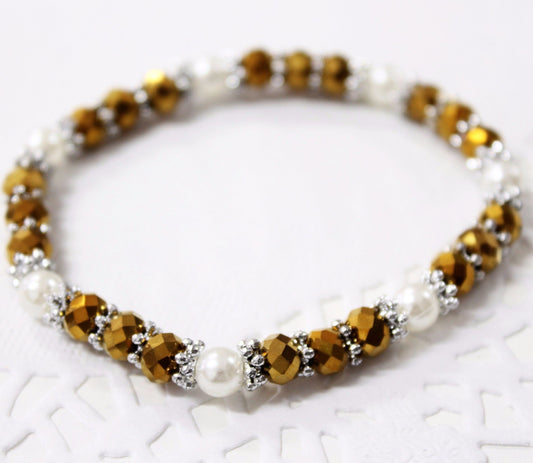 Gold and White Beaded Bracelet