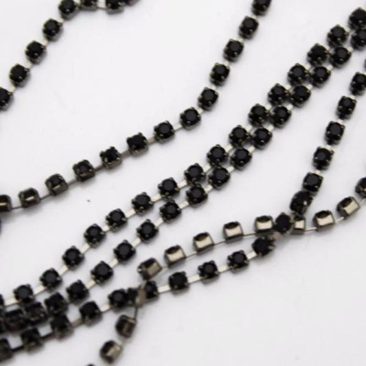 Jet Black Rhinestone Chain 2mmx1m